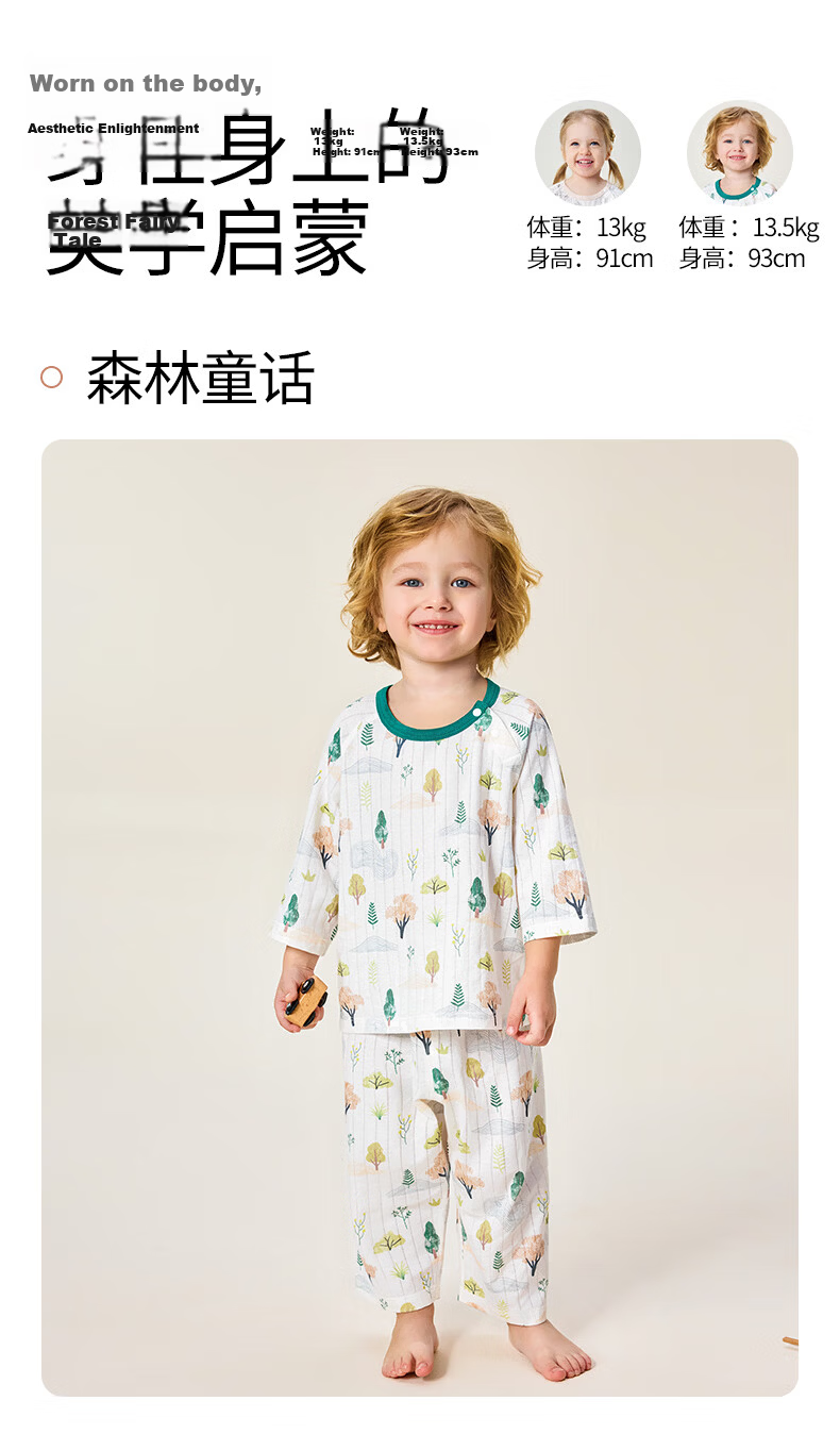 ELLE BABY Baby Sleepwear Fruit Pattern Spring Summer Two-Piece Air Conditioning Suit Children's Pure Cotton Homewear Forest Fairy Tale 80 31