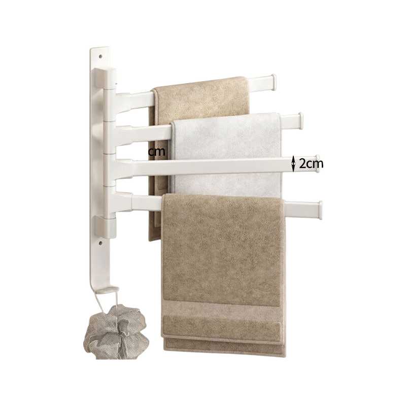Huxiansen Milk White No-Drilling Space Aluminum Bath Towel Rack, 360° Rotating Towel Rack, Bathroom Wall-Mounted Storage Shelf