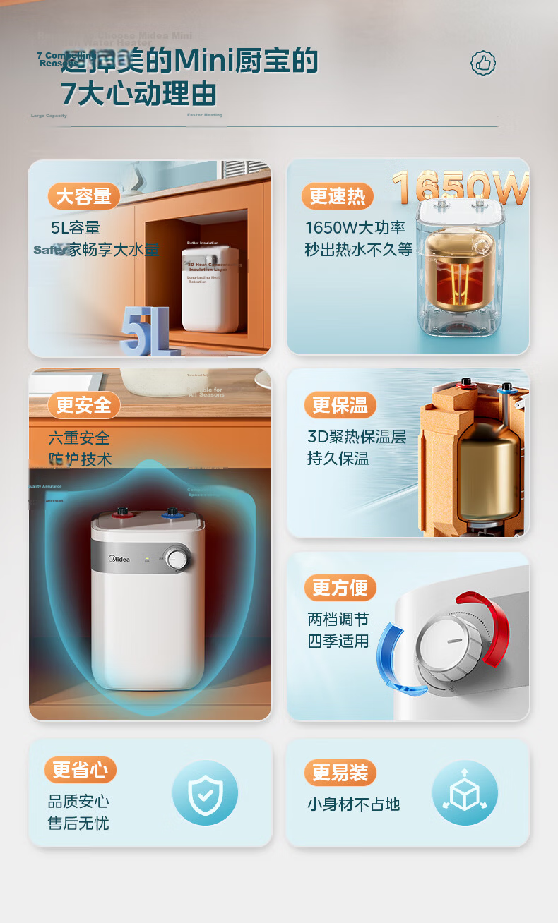 Midea , 11-Liter Large Capacity Water Storage, Small Kitchen Treasure, Household Quick Heating, First-Class Energy Efficiency, Electric Hot Water Tap, Subsidies F11-20CB6(HE) 3