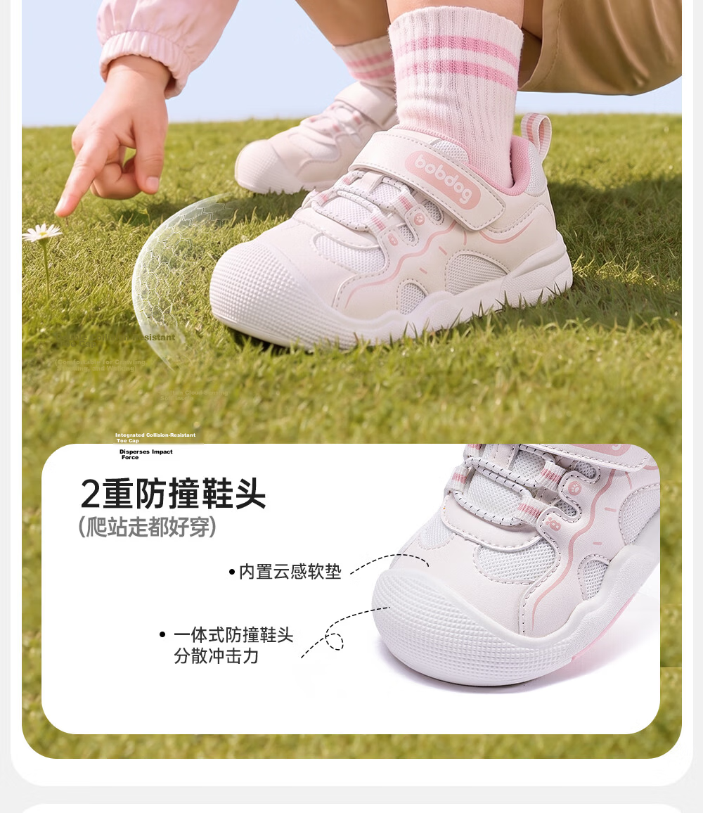 BOBDOG Toddler Baby Walking Sandals 26 Summer New Boys and Girls Baby Functional Sandals White/Pink 24 18