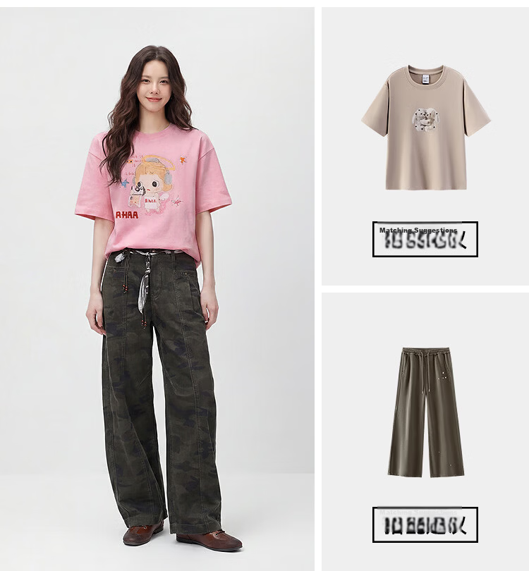Semir Mall Same Style | Ahaa Women's Short-Sleeve T-Shirt, Summer 2026, Extra Loose Fit, Hand-Drawn Print, Pure Cotton Top, 101526100002 19
