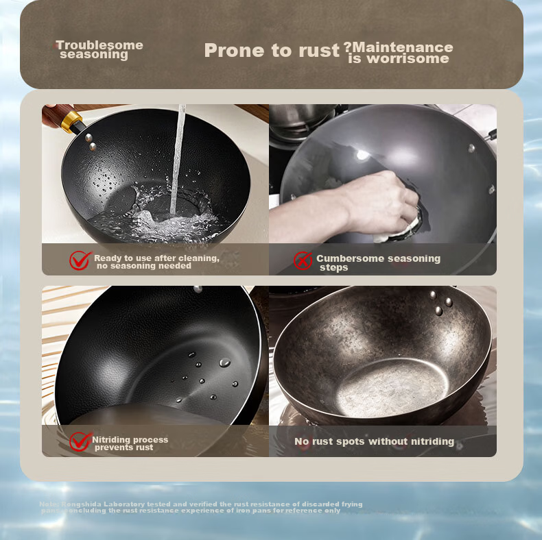 Royalstar Small Iron Wok Non-Coated Flat Bottom Mini Stir-Fry Pan for Single Use Compatible with Induction and Gas Stoves 6