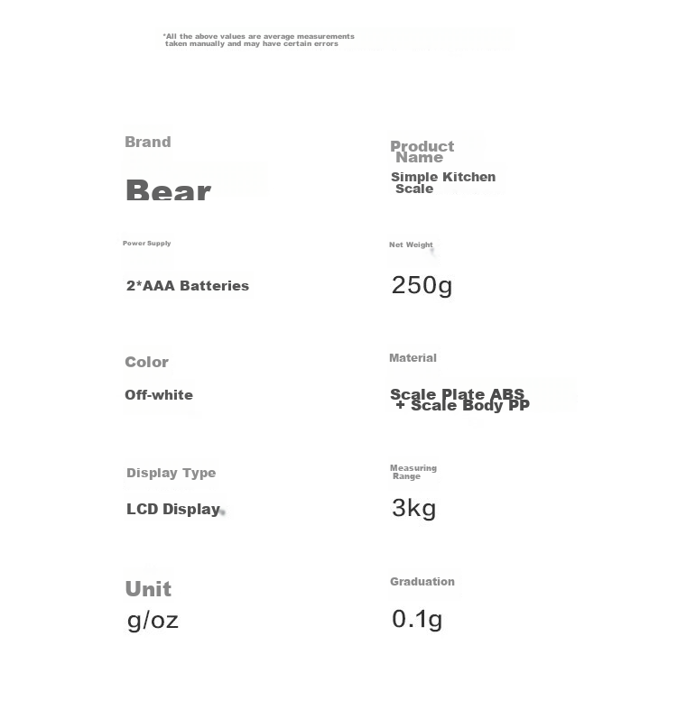 Bear Electronic Kitchen Scale Household Baking Scale Small Precision Scale 0.1g/3kg Rechargeable Model 12