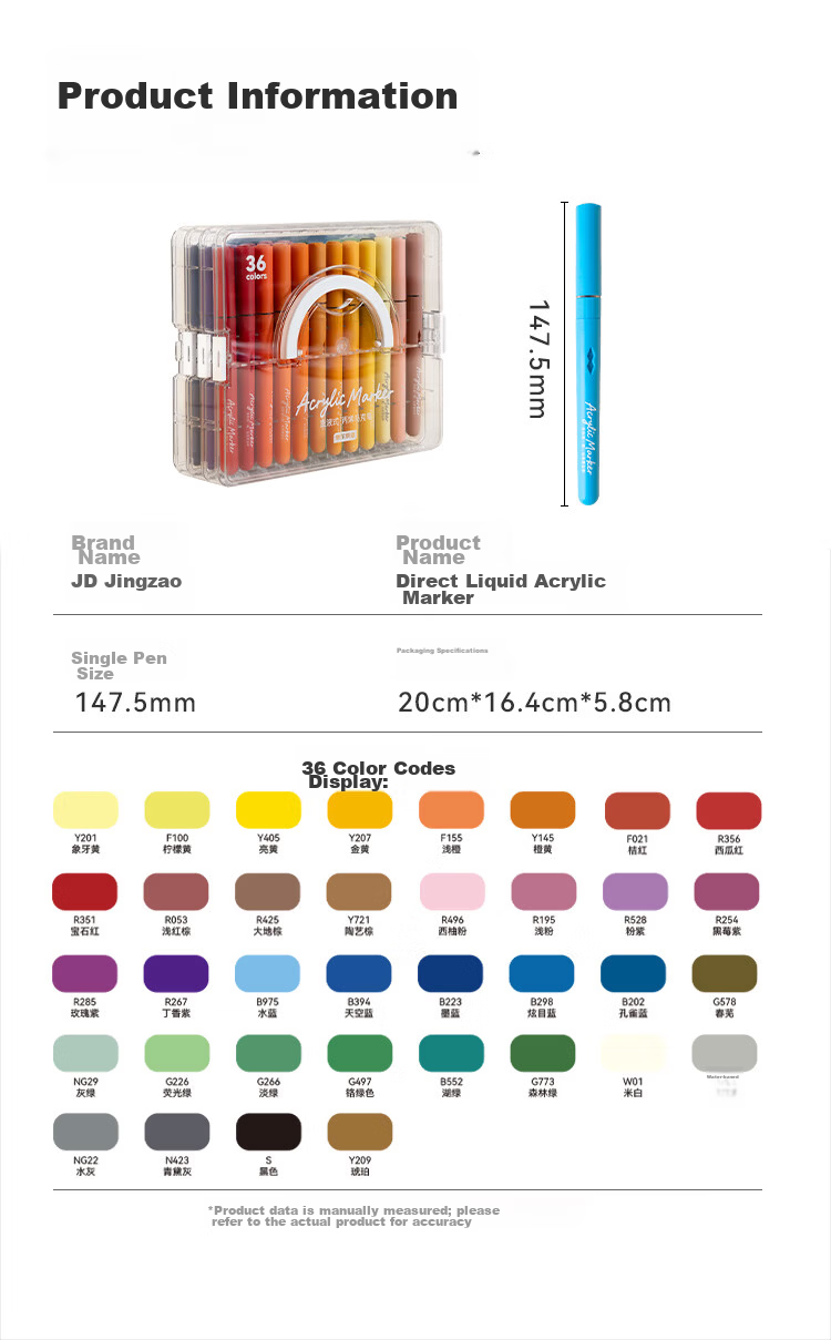 JD Jingzao Direct Liquid Acrylic Marker 36 Colors Large Capacity Elastic Soft Tip High Coverage Non-Bleed Student Watercolor Drawing Pen Birthday Gift for Boys and Girls 11