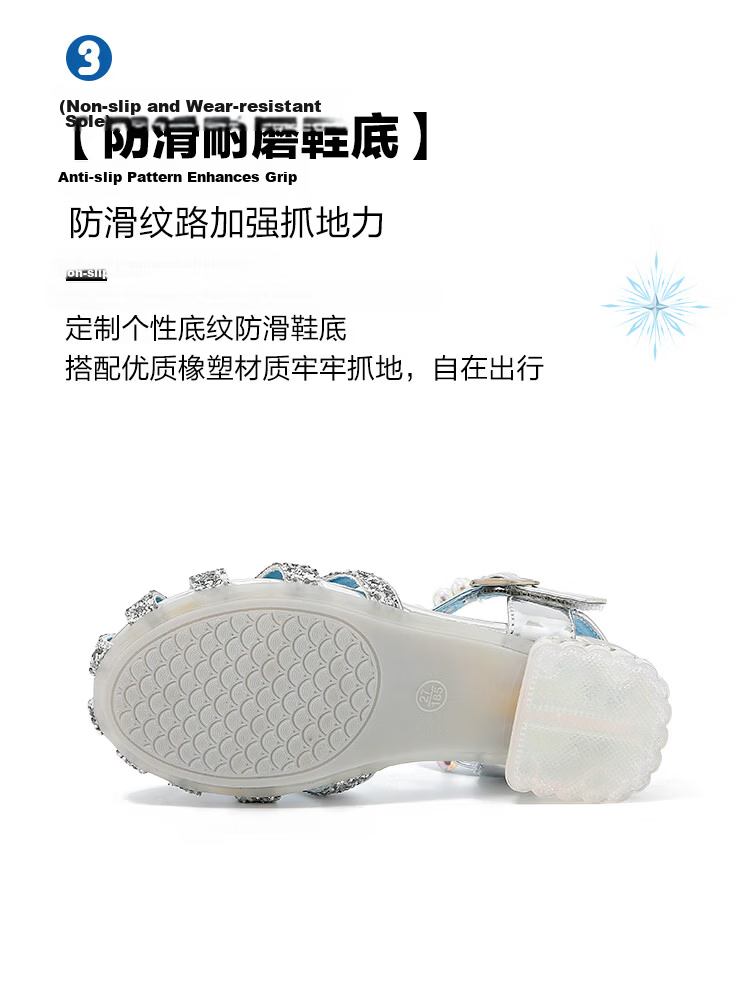 Disney Elsa Princess Girls Summer Sandals Crystal Shoes Fashion Performance Shoes Beige Size 32 8