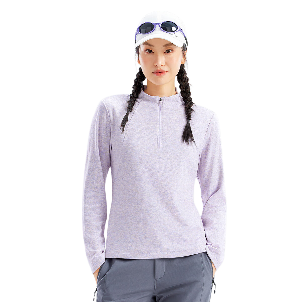 Pioneer Camp Women's Lightweight Fleece Pullover Outdoor Half-Zip Slim Fit Long Sleeve T-Shirt with Fleece Lined Stand Collar Sweatshirt Base Layer