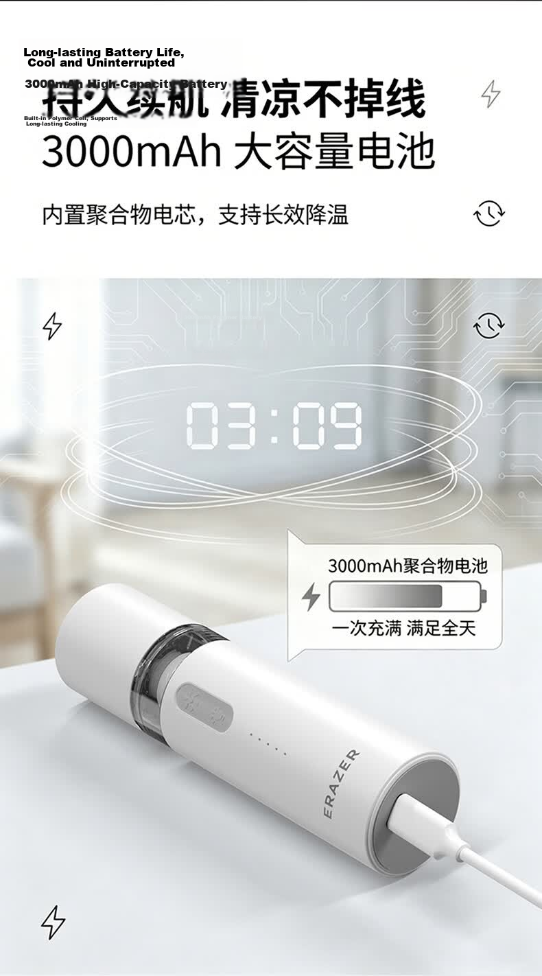 Lenovo Investment Brand Superpower Mini Fan Handheld Desktop Neck Hanging Long Battery Life Foldable Portable USB Charging Cooling Ice Compress Office Student Outdoor Fan 4