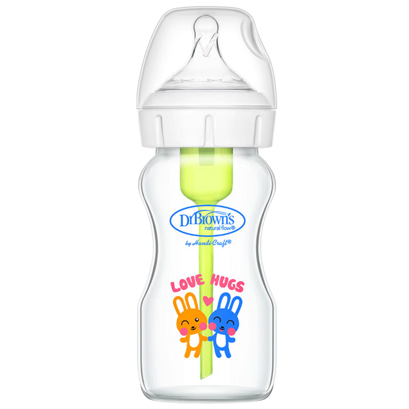 Bulangboshi Glass Baby Bottle for 0-3 Months Newborns, Anti-Colic And Anti-Choking Wide-Neck Bottle 270ml Double Rabbit Desig