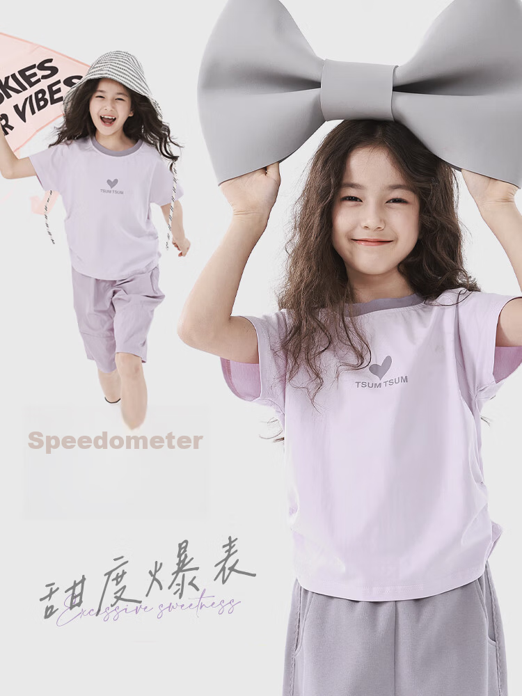 Disney Girls' Short Sleeve T-Shirt Summer Lightweight Stylish Children's Top Base Shirt Fashion Parent-Child Back 241208 Light Purple 160 4