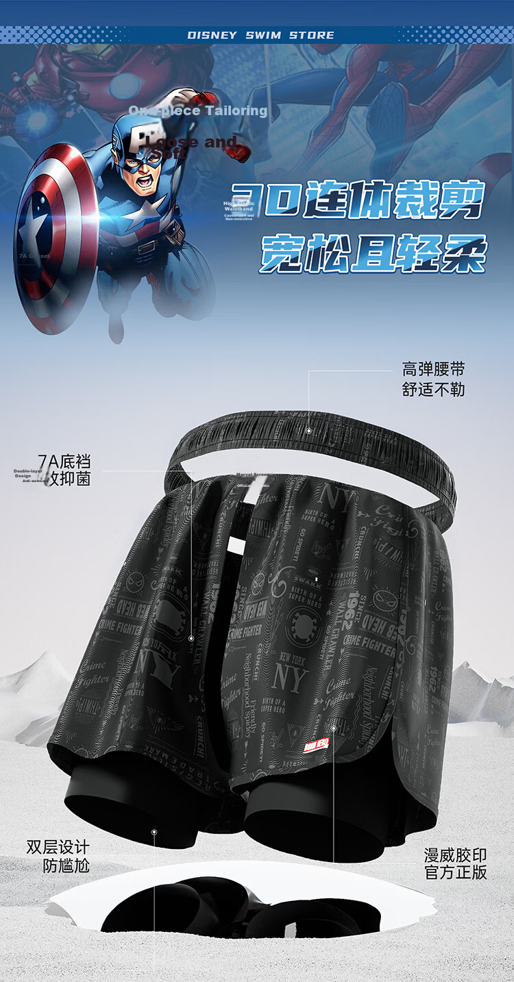 Disney Men's Swim Trunks Adult Swimming Gear Anti-Embarrassment Hot Spring Beach Shorts D86000S2F Black 3XL 2