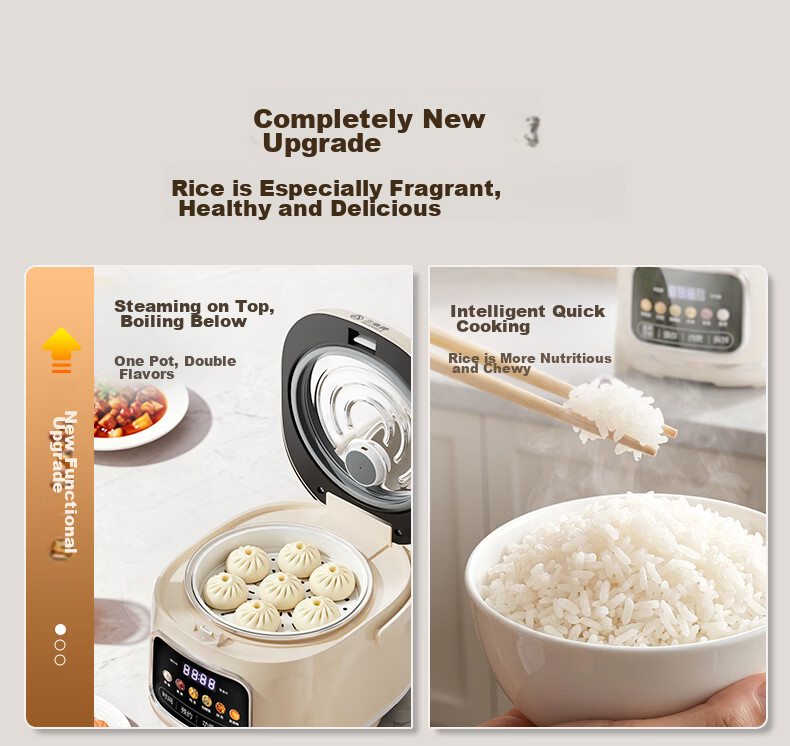 Triangle Brand Creamy Mini Steamer Electric Rice Cooker 2L Low-Sugar Small Rice Cooker for 1-2 People Smart Appointment Cooking Ceramic Non-Stick Inner Pot FD204-2511B 2