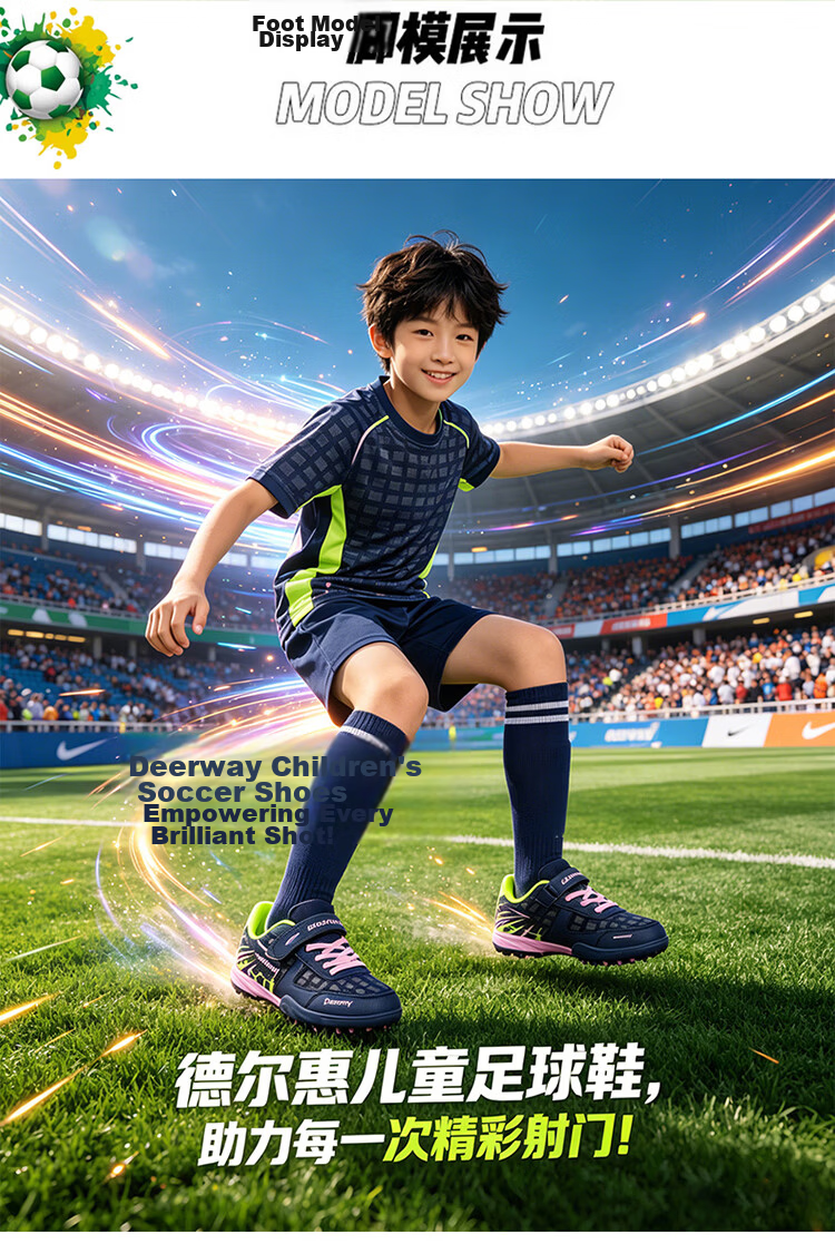 DEERWAY Kids Soccer Shoes Summer Mesh Breathable 6-12 Years TF Turf Cleats Boys Training Shoes Black Blue Purple Size 36 11