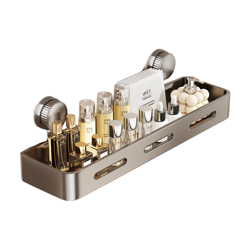 MUYA Suction Cup Storage Rack, No Drilling Required, Detachable, Bathroom Vanity Organizer, Light Luxury Style, Hollow Baked Paint Finish
