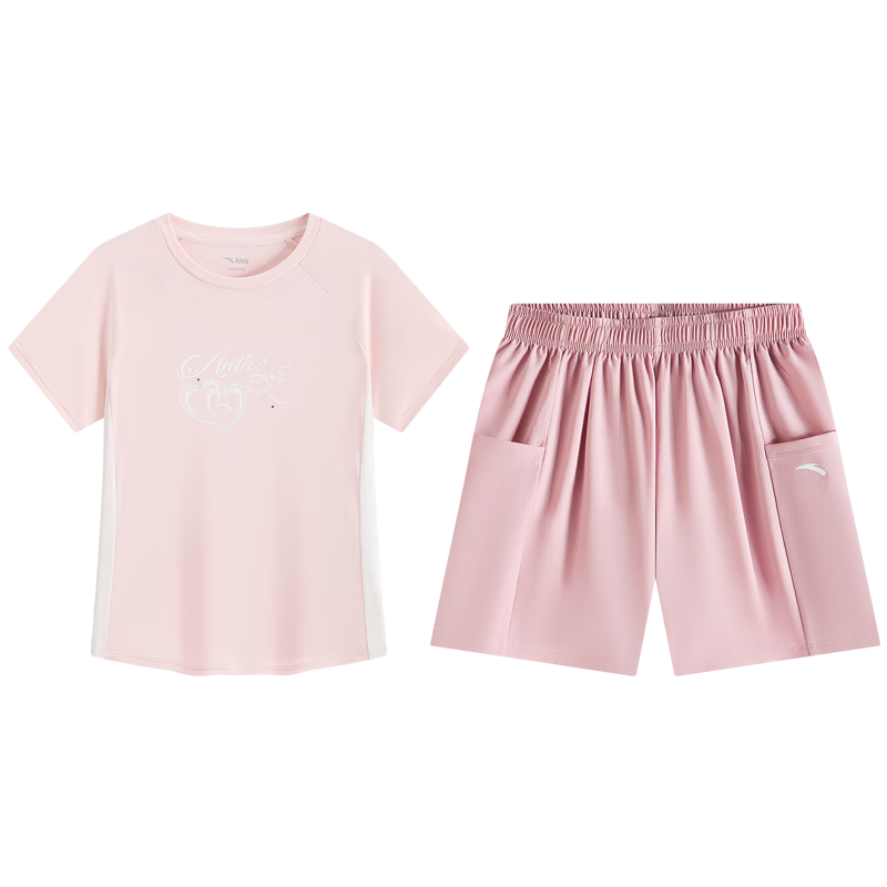 ANTA Kids Girls Summer 2026 Breathable Quick-Dry Short Sleeve T-Shirt and Shorts Sports Two-Piece Set A62627701