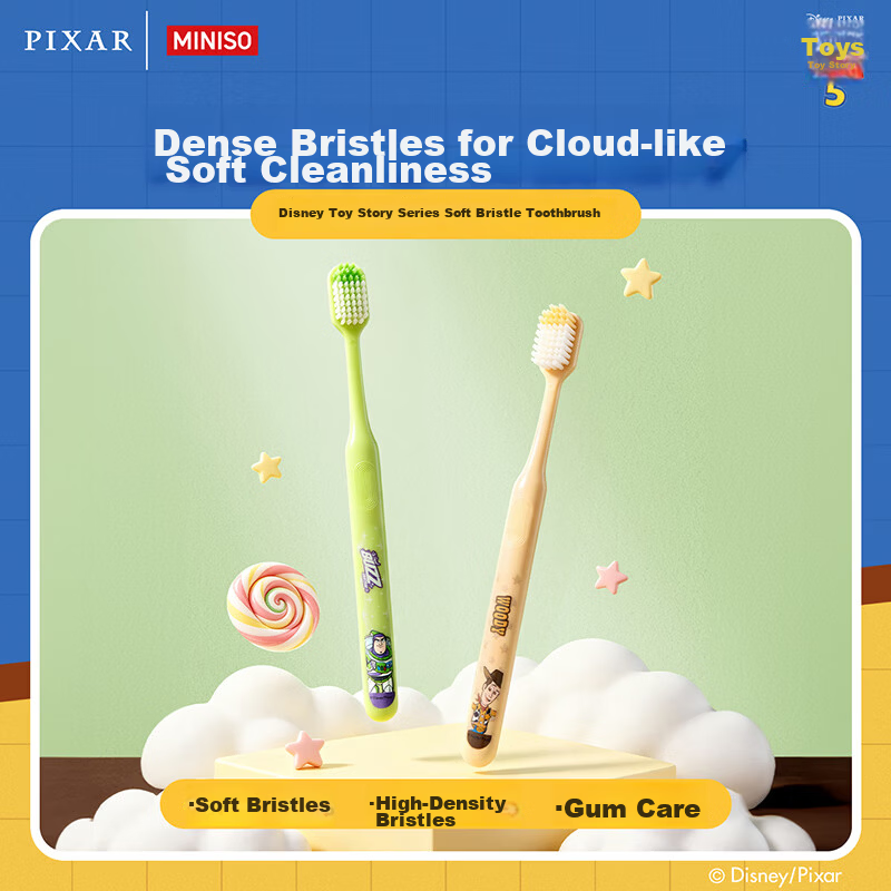 MINISO Disney Toy Story Series Soft Bristle Toothbrush 2-Pack Soft Bristles High-Density Bristles Gentle on Gums