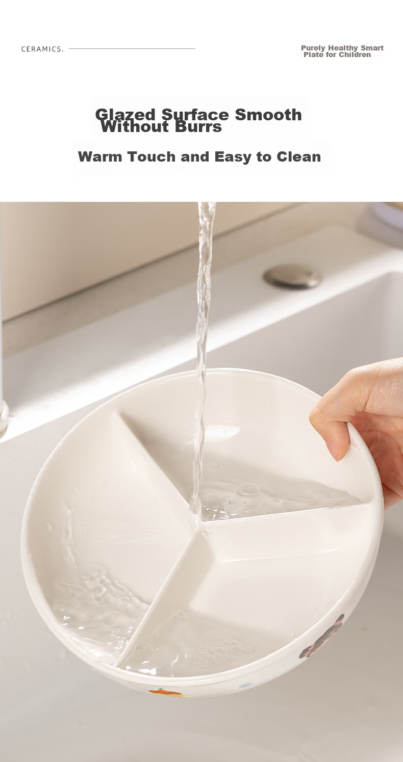 Newair Cute Three-Compartment Ceramic Baby Food Steamer Plate for Rice Cooker Round Stir-Fry Bowl Divider 8