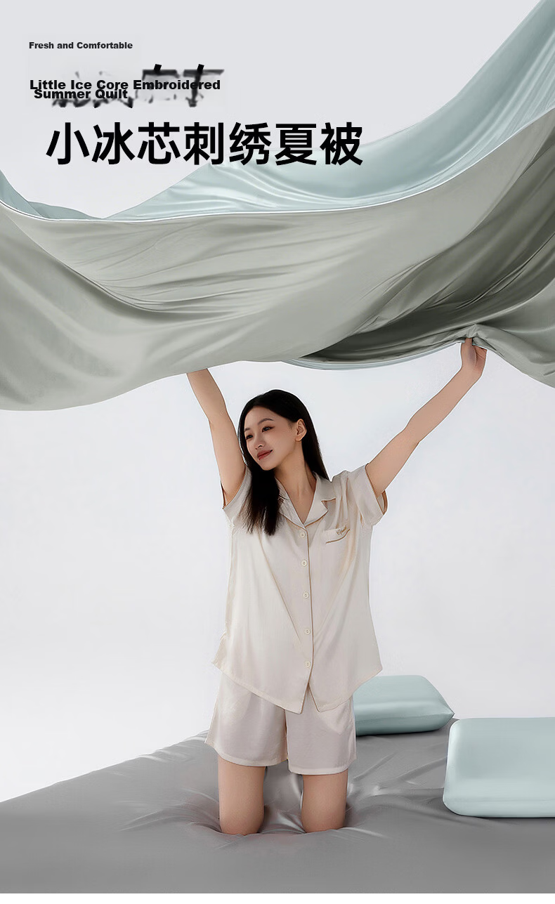 Wuyinliangpin Class A Cooling Ice Silk Summer Quilt, Deep Sleep Temperature Control Thin Quilt, Machine Washable Air Conditioning Comforter, 150*200cm 1