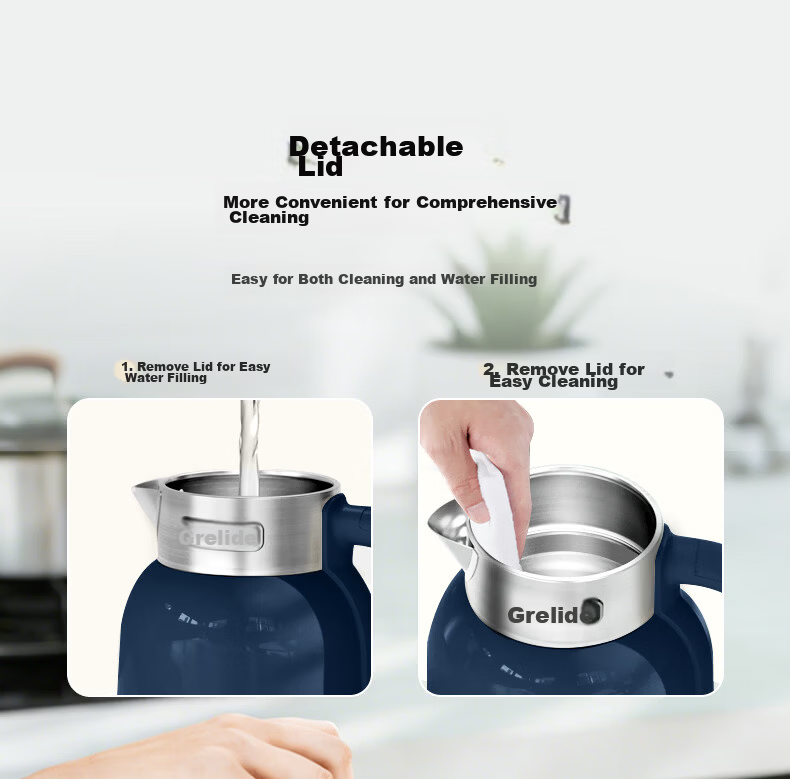 Grelide Electric Kettle 316L Stainless Steel Household Seamless Double-Layer Anti-Scald Electric Water Boiler Auto Power-Off Hot Water Kettle D2515 Jazz Blue 3