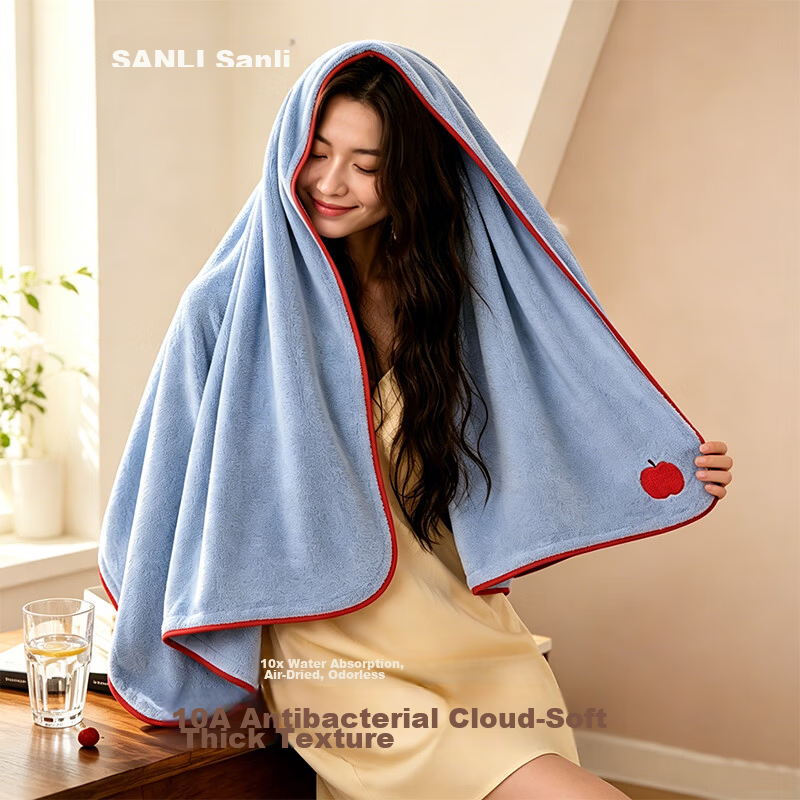 Sanli 10A Antibacterial Bath Towel Unisex Face and Body Wash Quick-Dry Water Absorbent Adult Premium Bath Towel Blue