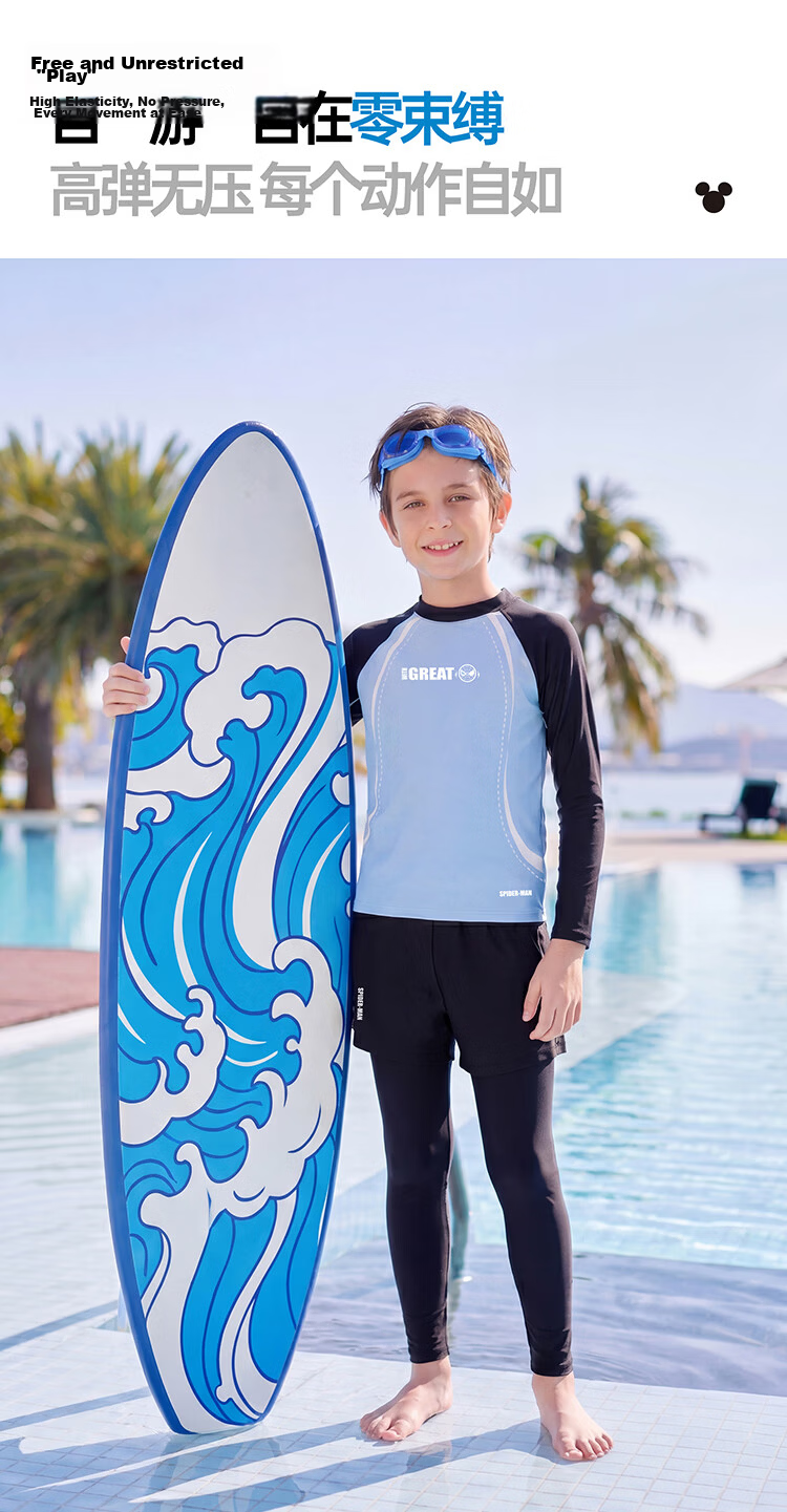 Disney Kids Boys Long Sleeve Rash Guard Swimwear Set D36631S2F Blue Spiderman Size 120 12