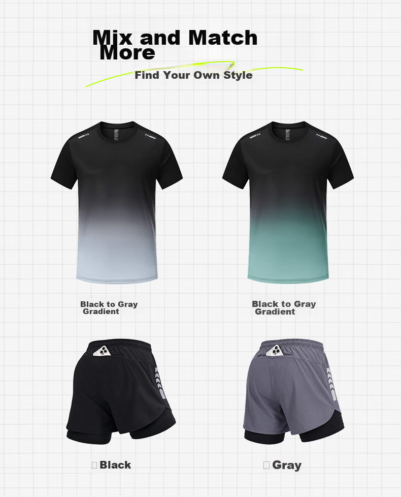 VICTORIATOURIST Men's Summer Running Sports Set Quick-Dry Ice Silk Short Sleeve T-Shirt and Shorts Fitness Badminton Training Apparel 10