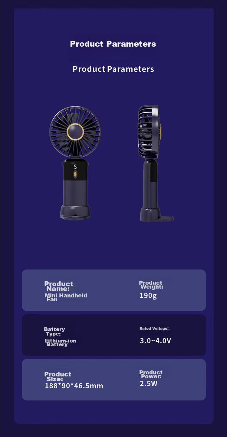 Kumeng [Five-Speed Strong Wind] Handheld Mini Fan, Portable USB Rechargeable Fan, Desktop Foldable Neck-Hanging Fan, Quiet Long Battery Life for Students' Dormitory, Office And Outdoor Use 12