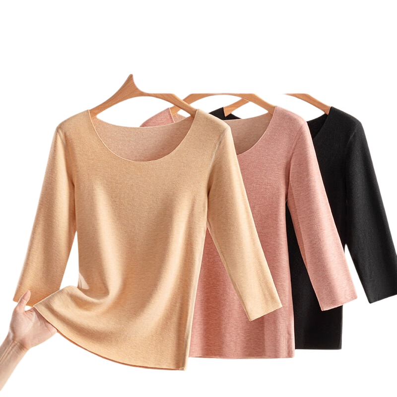 Zaisuo Women's Thermal Wool and Silk Autumn Winter 5-Minute and 7-Minute Sleeve Short Sleeve German Velvet Heat Retaining Seamless Top