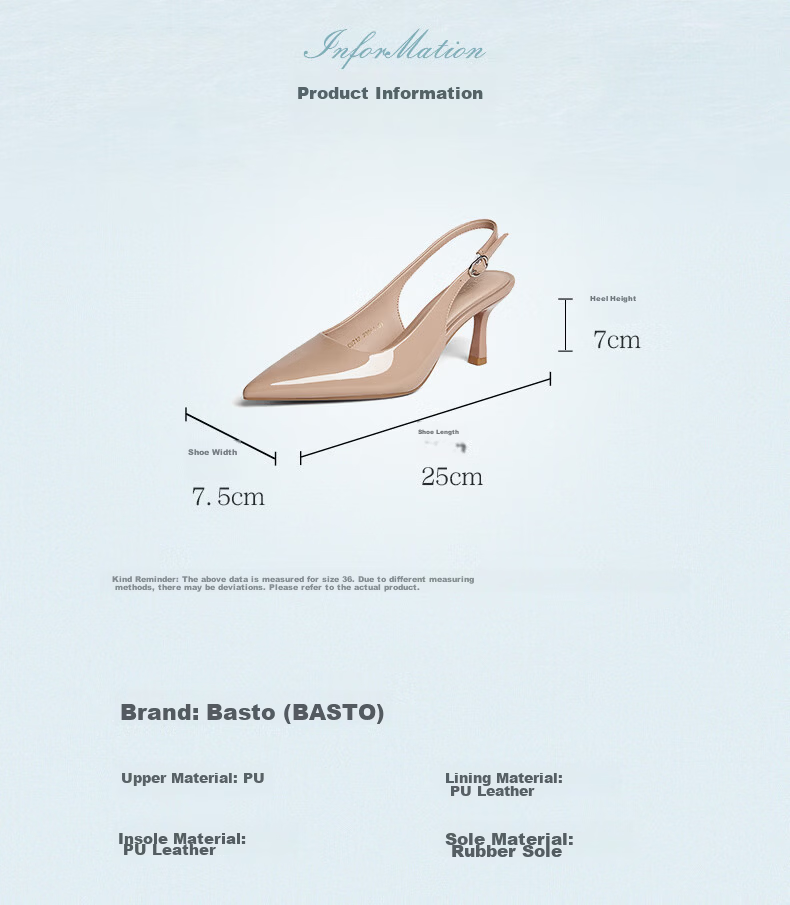 BASTO Elegant Nude Pointed Toe Stiletto High Heel Backless Sandals CU712BH6 7