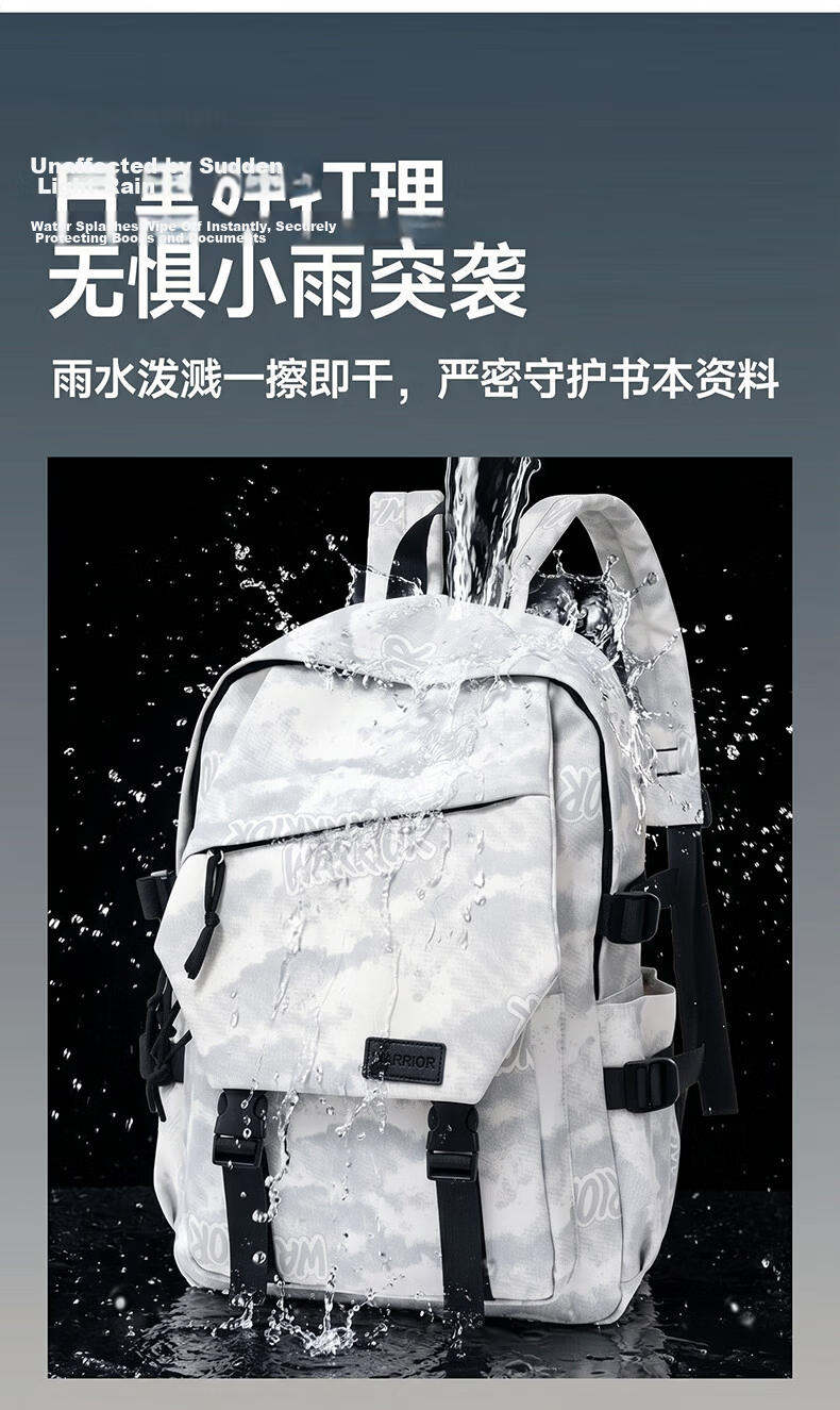 Warrior Men's New Versatile Large Capacity Student Backpack Lightweight Simple Junior High and High School Girls' Shoulder Bag 12