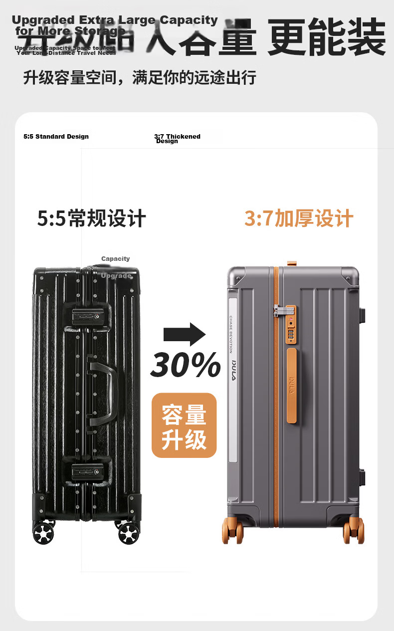 DULA Innovative Plastic Frame PC Luggage Large Capacity Cup Holder Trolley Case Travel Suitcase Password Lock 28 Inch Slate Brown 15