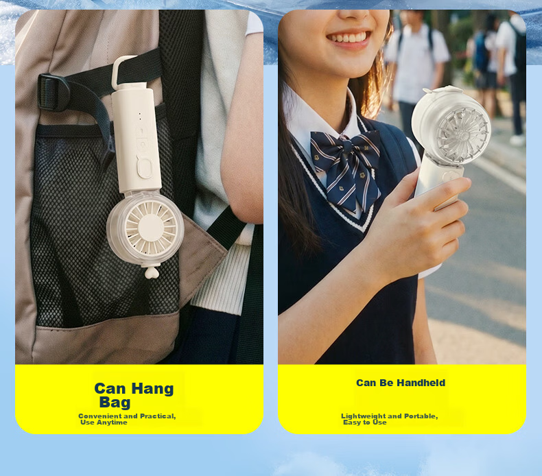 M&G Variety Show Same Style Mini Fan Mist Cooling Handheld Fan Home Desktop Neck Hanging Waist Quiet Outdoor Portable Rechargeable Long Battery Life Mini Fan ARC925FE Mint Green 10