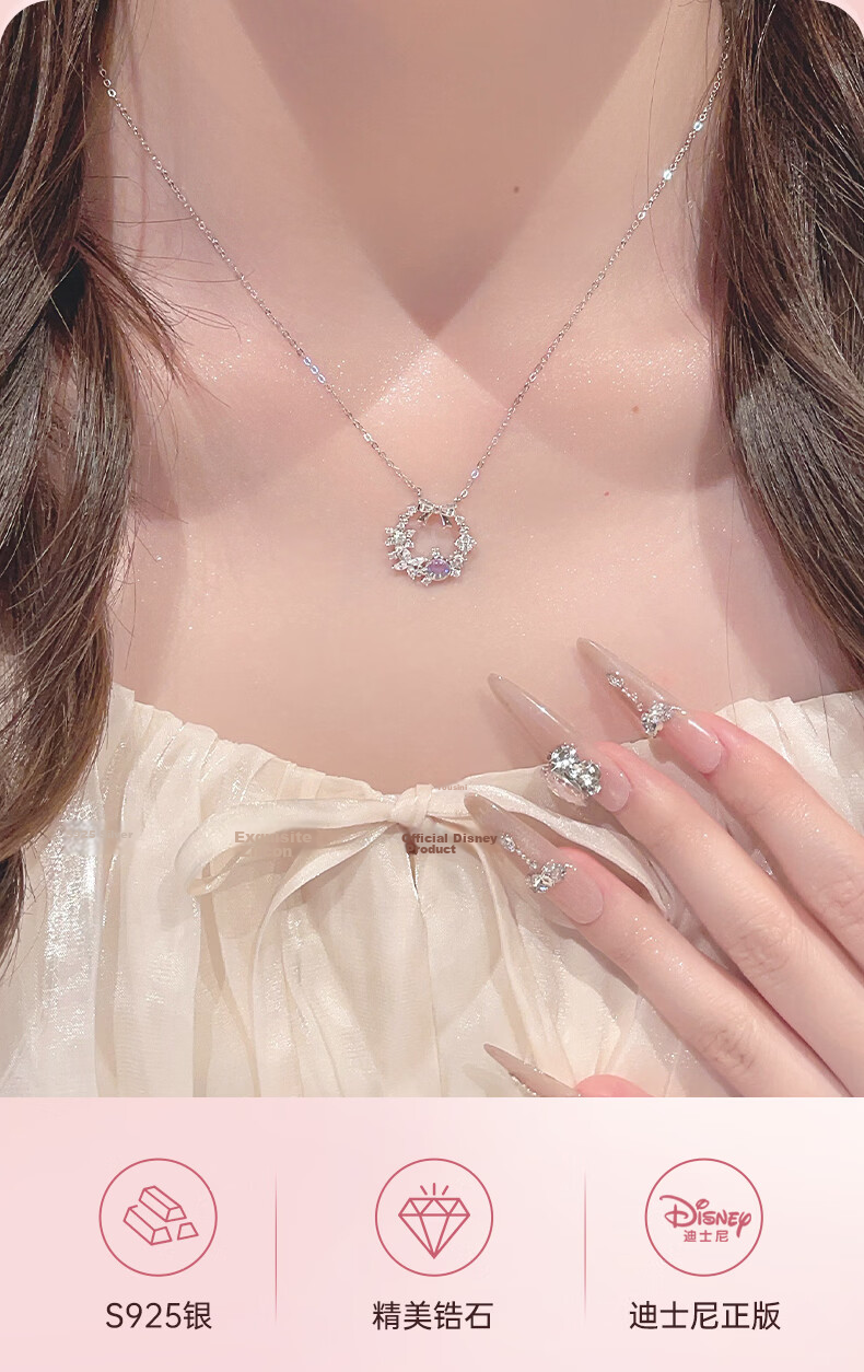 Disney Sterling Silver Wreath Necklace for Women Clavicle Chain Luxury Boutique Birthday Gift for Female Friends 2
