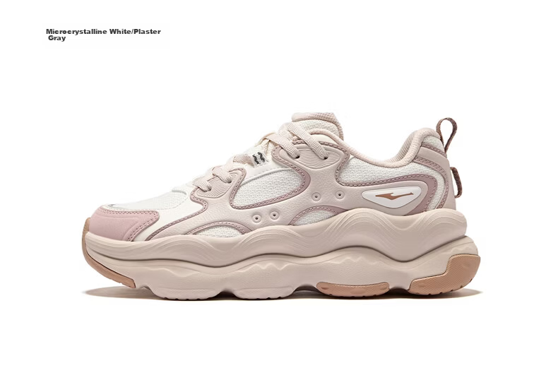 ERKE Women's Sports Shoes Leather Mesh Breathable New Retro Colorblock Street Trend Thick Sole Casual Dad Sneakers | Peach Heart 29