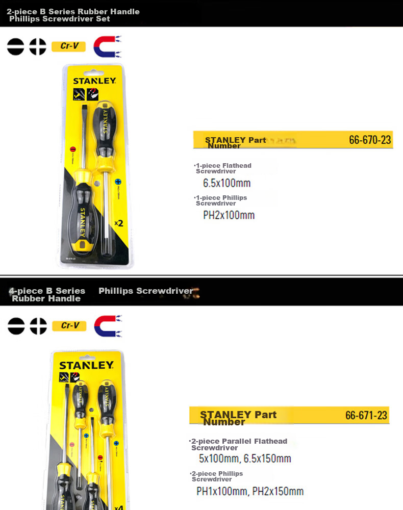 STANLEY 2-Piece B Series Rubber Handle Phillips Screwdriver Set 66-670-23 1