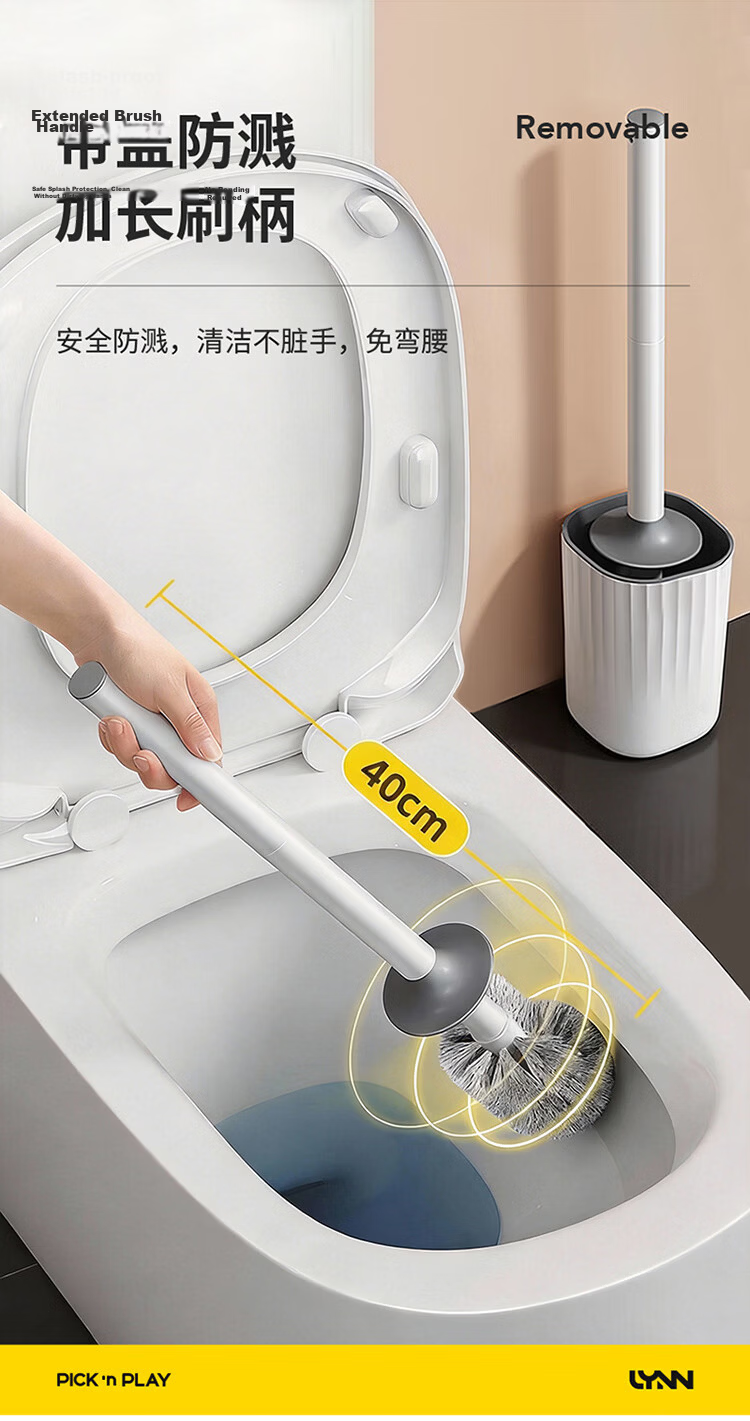 LYNN Toilet Brush Set Long Handle Luxury Style Splash-Proof No Dead Angle Cleaning Bathroom Brush 8