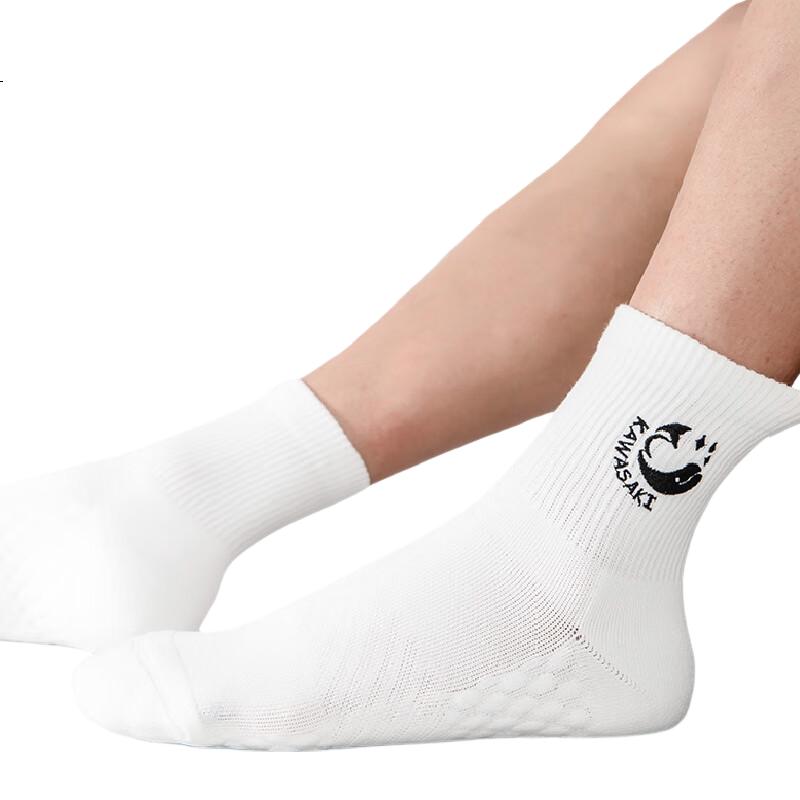 KAWASAKI Thickened Towel Bottom Sweat-Absorbing Breathable Sports Mid Socks C6365 Gray/Black/Blue Triple Pack