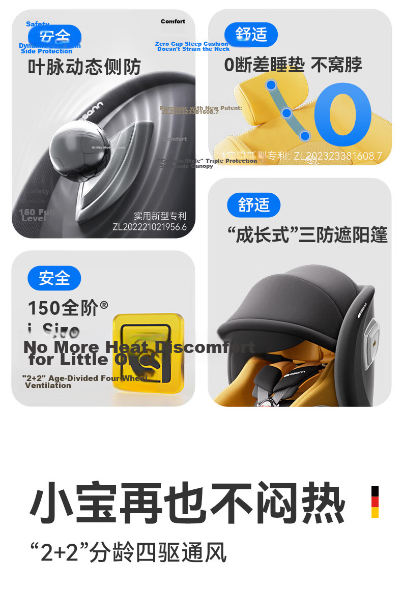 Osann Germany Children's Car Seat Starship Smart Edition 3rd Generation 0-12 Years Infant Car Seat Adjustable Sitting and Reclining 3