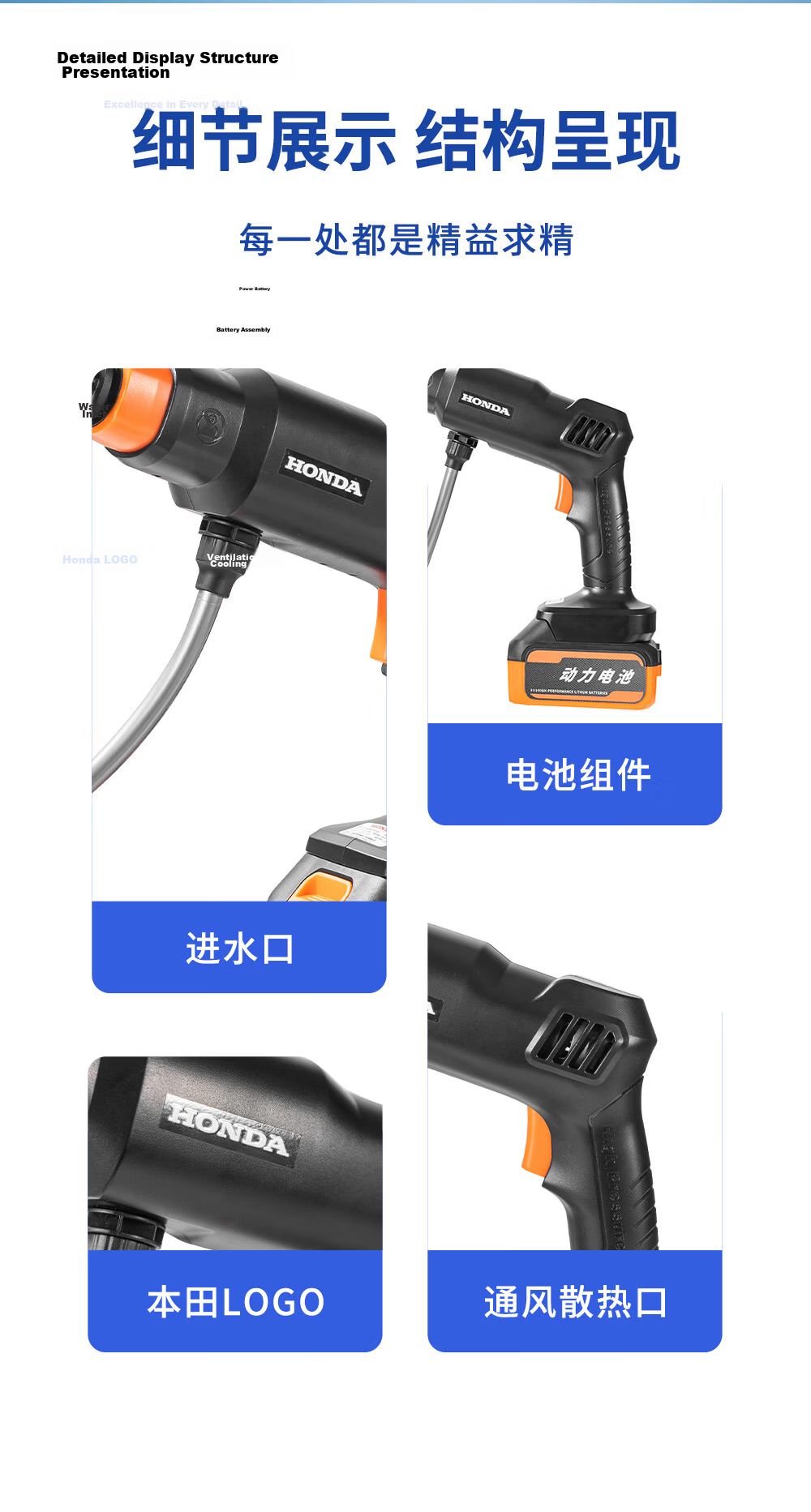HONDA Wireless Car Washer High-Pressure Water Gun Home Use Powerful Rechargeable Lithium Battery Booster 12