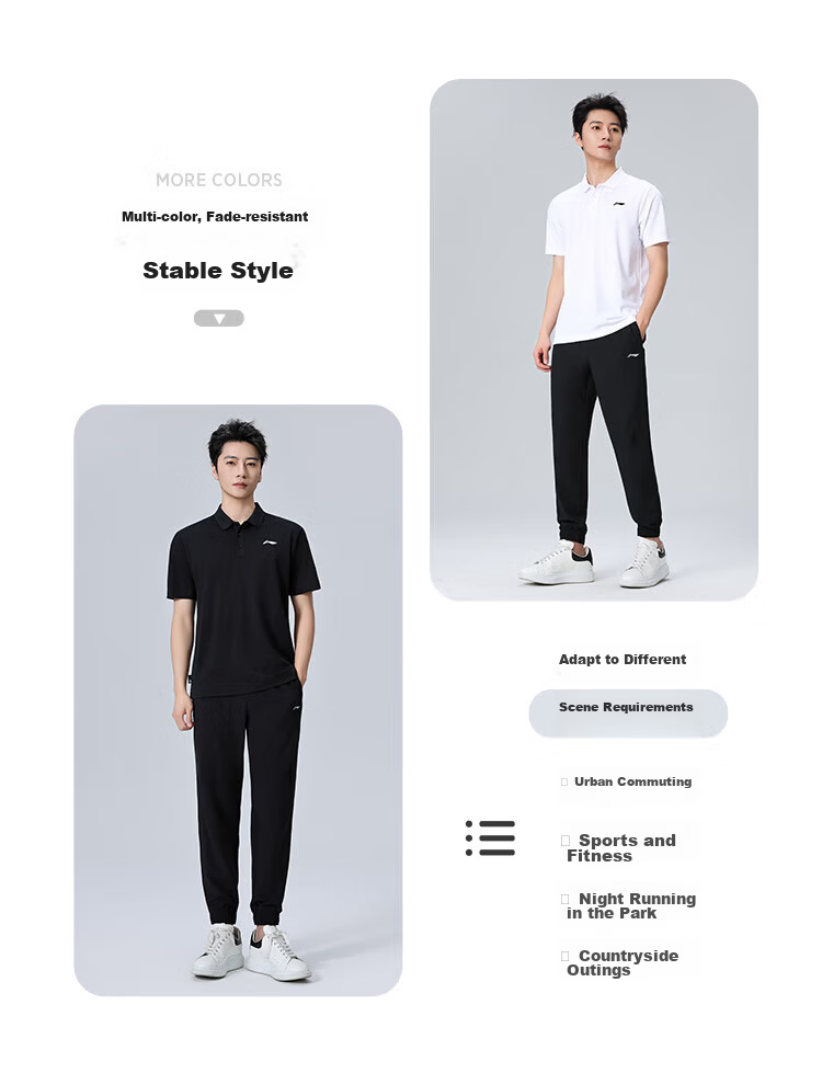 Li-Ning Men's Summer New Loose Breathable Polo Two-Piece Sportswear Running Fitness Set 4