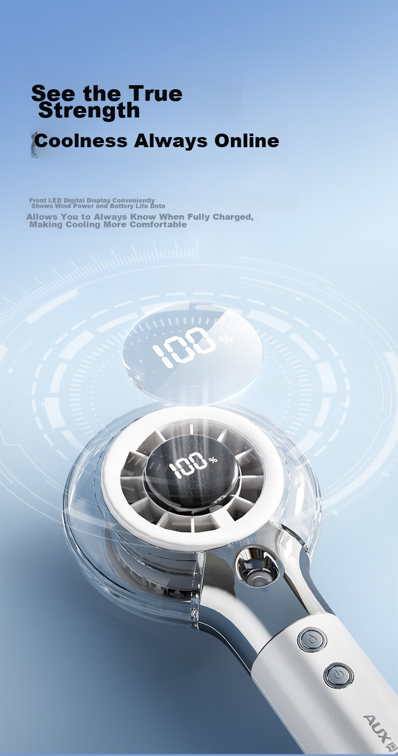 AUX Handheld Portable Mist Fan Long Battery Life Office Outdoor High Power USB Mini Rechargeable Fan 21