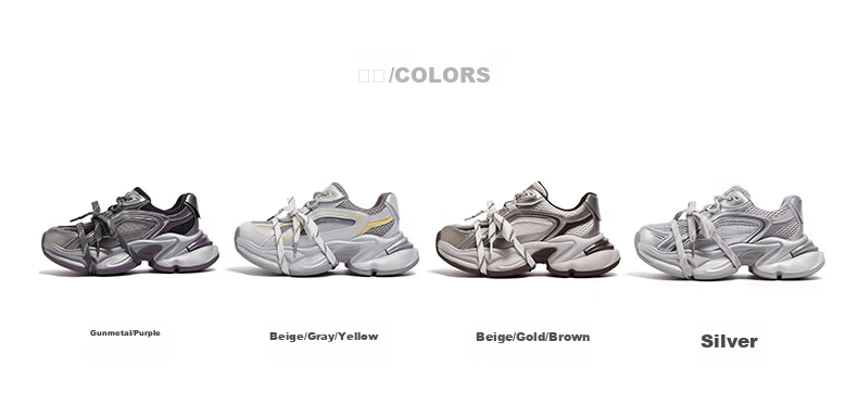 CAMEL Silver Star Dad Sneakers Women Mesh Patchwork Height Increasing Casual Shoes L26S283083W Silver (Breathable Mesh) Size 38 28
