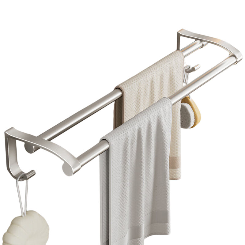 Baizi Towel Rack, No Drilling Required, Thickened Space Aluminum with Hooks, Bathroom Towel Holder, Storage Shelf