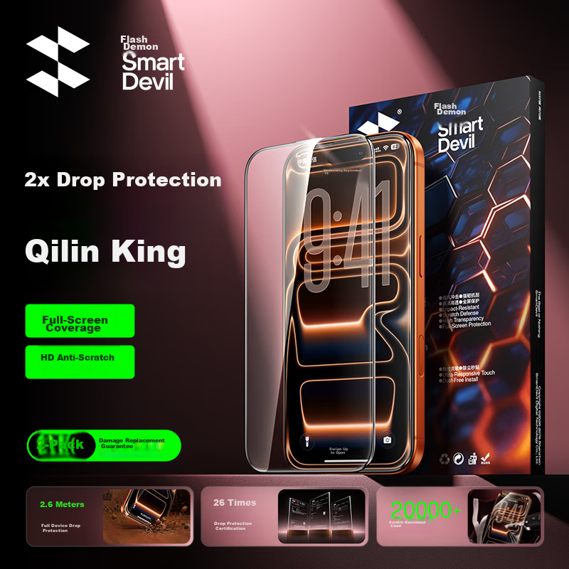 Flash Demon Kirin King | Tested 2.6m Drop-Proof Tempered Glass Screen Protector for iPhone 15 Pro Full Coverage Dustproof Explosion-Proof Cleanroom Protective Film