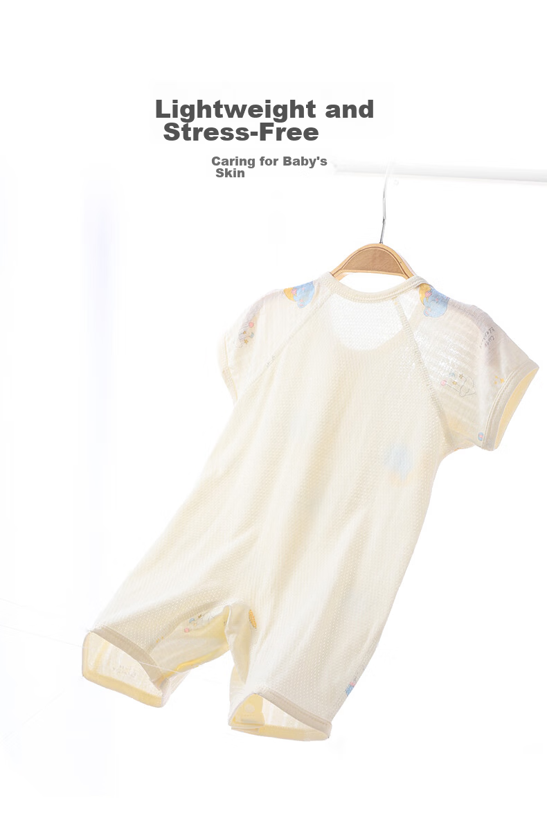 Youqi Baby Feather Cotton Short Sleeve Romper Summer Thin Mesh Back Unisex Infant Onesie Newborn Crawling Pajamas 8