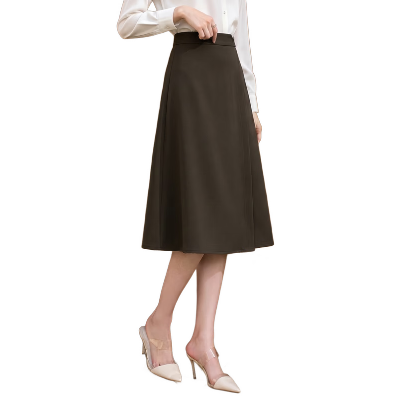 Chushen Spring And Autumn Midi Skirt for Women, Wild Meila De High-Waisted Irregular Design Elegant Commuter A-Line Skirt S143B2008