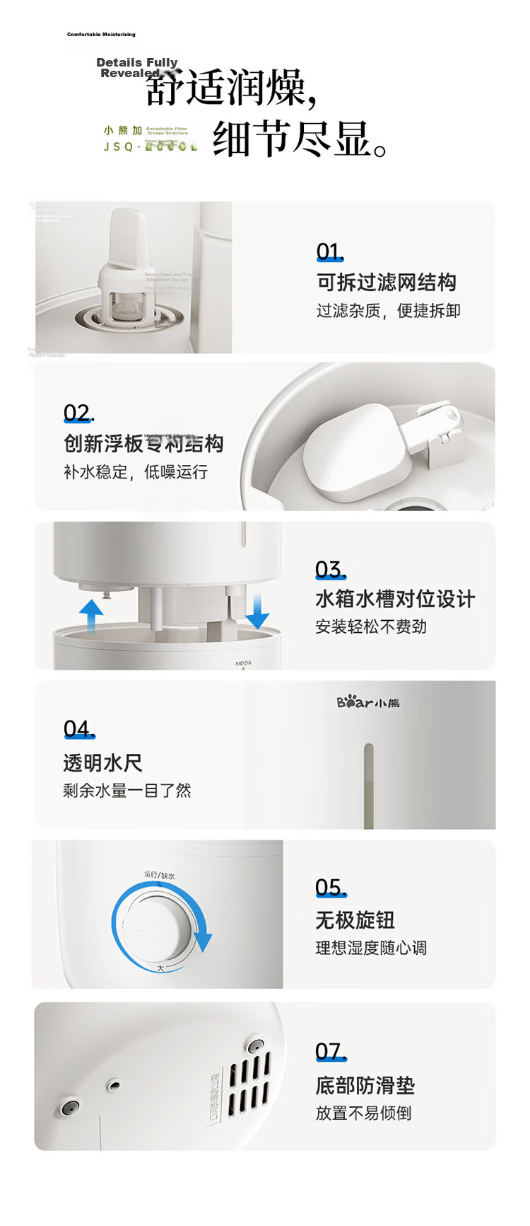 Bear Air Humidifier for Home, Infant Bedroom Nasal Care, Quiet Sterilization, High Mist Output, Desktop Small Air Conditioner Humidifier JSQ-Z50G2 with Filter Cartridge 15