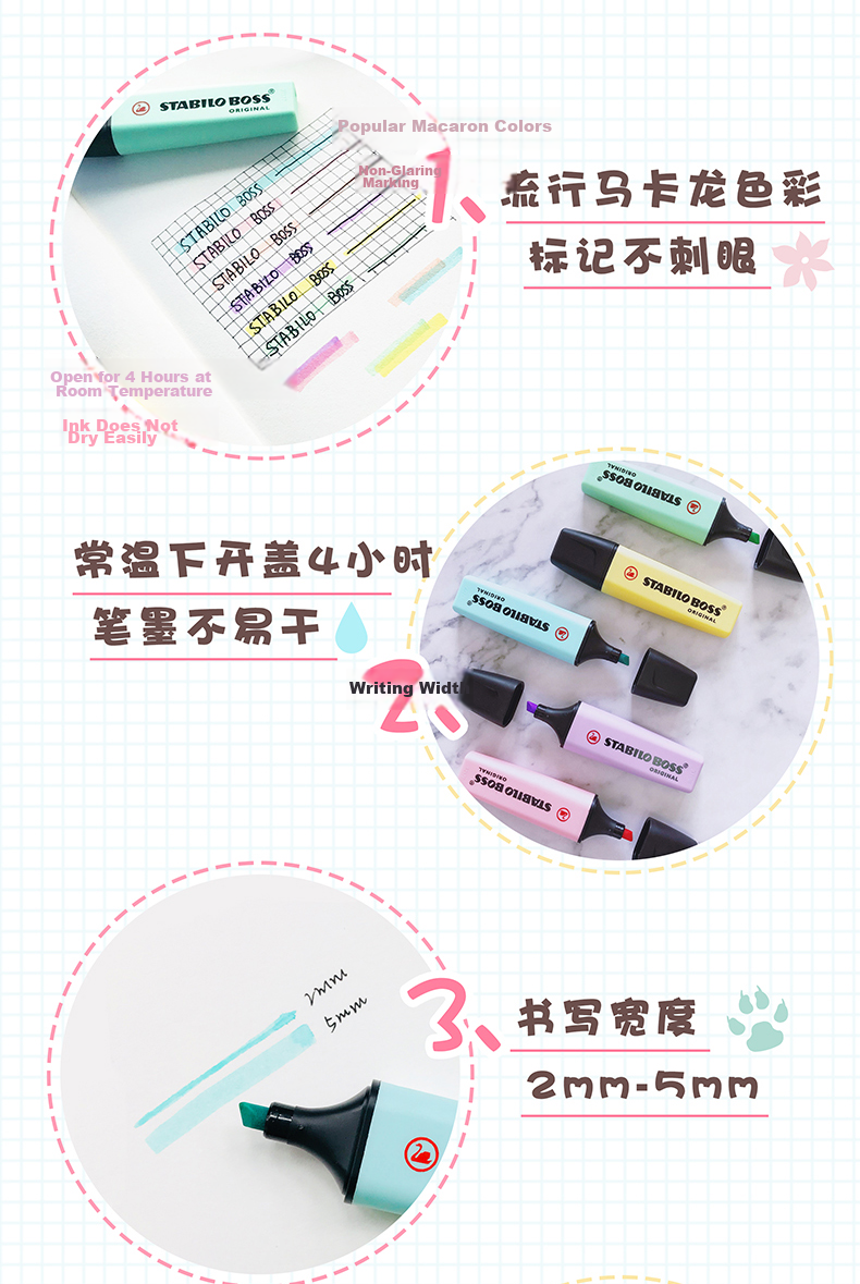 STABILO Macaron Highlighter, Large Capacity Colorful Light Pastel Fluorescent Marker Pen, 70/155 Light Misty Purple (Single Pen) 3