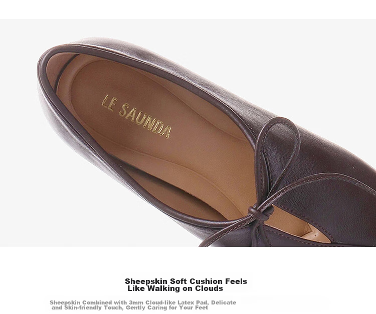 Le Saunda Summer New Square Toe Slip-On British Style Sheepskin Chunky Heel Granny Flats Women 32301 Brown BRK39 5