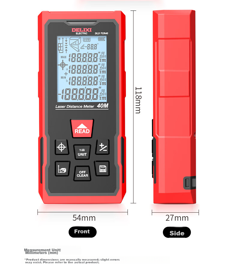 DELIXI ELECTRIC Laser Distance Meter with Crosshair, Tape Measure, Multifunctional Electronic Ruler, Lithium Battery, Red Light, 100m 17