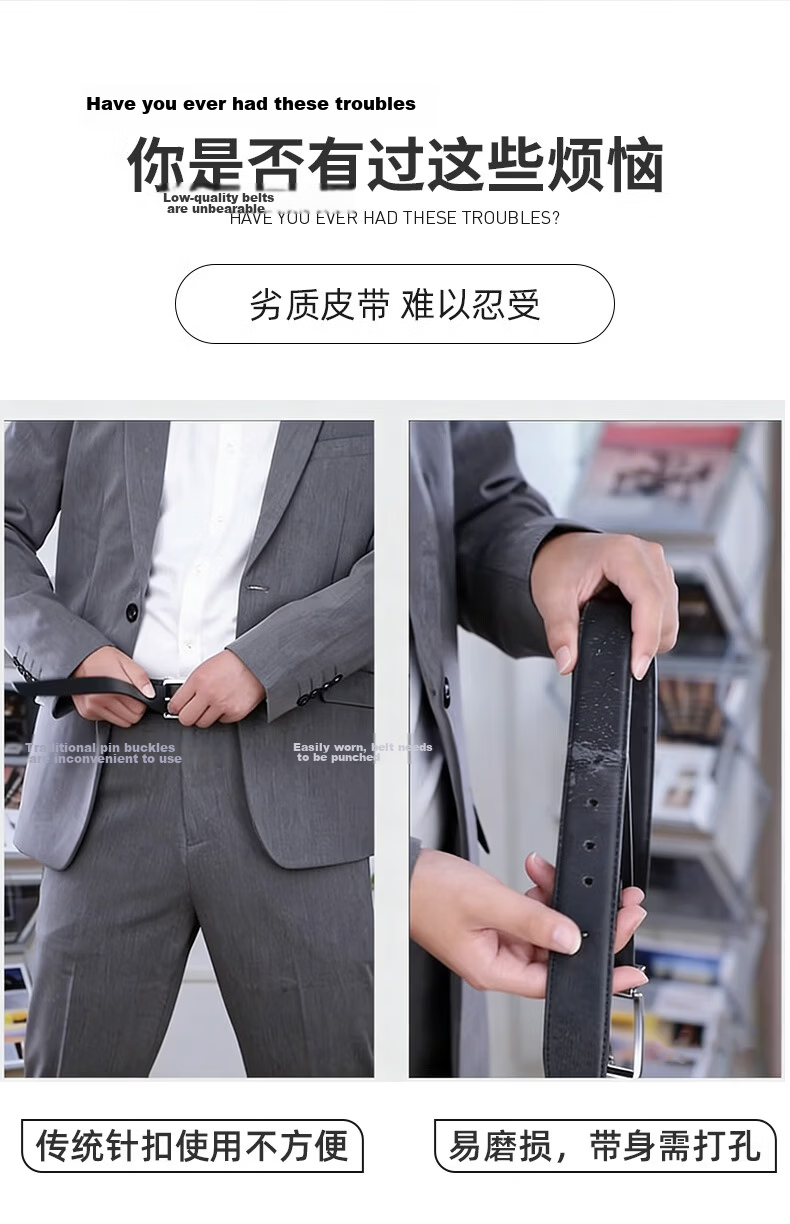 Calermkeens Men's Genuine Leather Belt 2026 New Cowhide Business Casual Automatic Buckle Waist Belt Birthday Gift 7